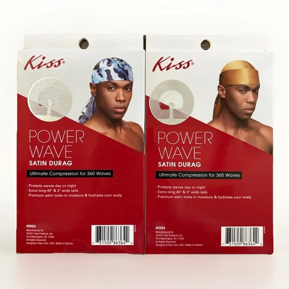 KISS Power Wave Satin Durag Bundle Gold Blue Camo 360 Waves Long Tails Men Silky
